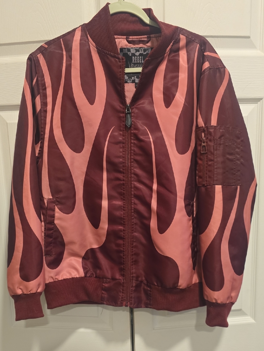 rebels Satin Bomber Jacket - Rust & Peach